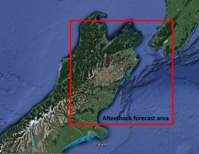 The aftershock area. Source / GNS Science